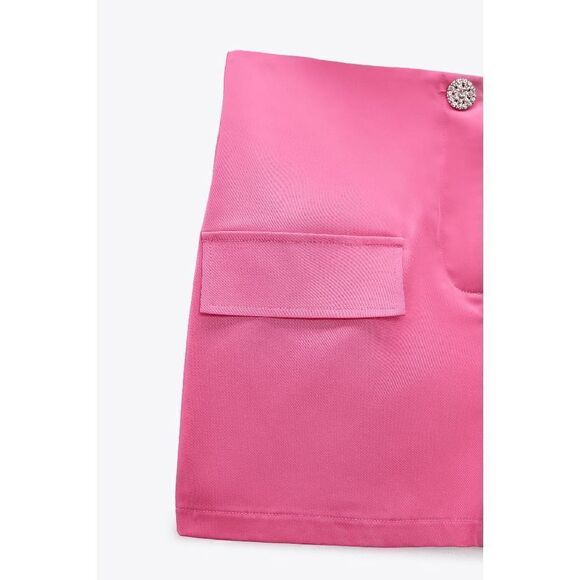 NWT ZARA FLAP TRIM MINI SKIRT BARBIE PINK JEWEL BUTTON EMBELLISHED RHINESTONE SZ - Picture 8 of 12